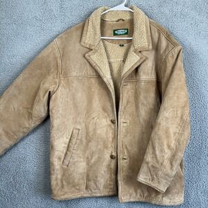Arcadia Sherpa Lined Jacket Leather‎ Men Medium Tan Pockets Long Sleeve Outdoor